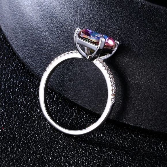 Silver Princess Cut Mystic Topaz Diamond Ring - Picture 5 of 5